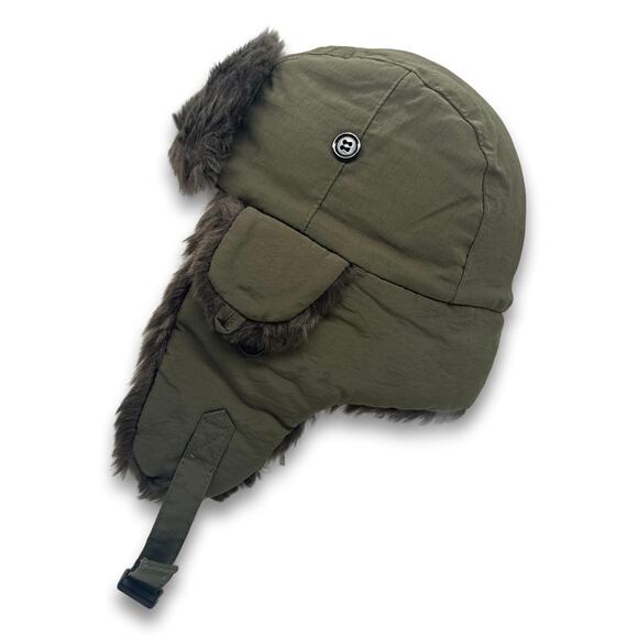 Olive Green Aviator Soft Faux Fur Ear Flap Hat Winter Ski Trooper Trapper Hat - Picture 4 of 8